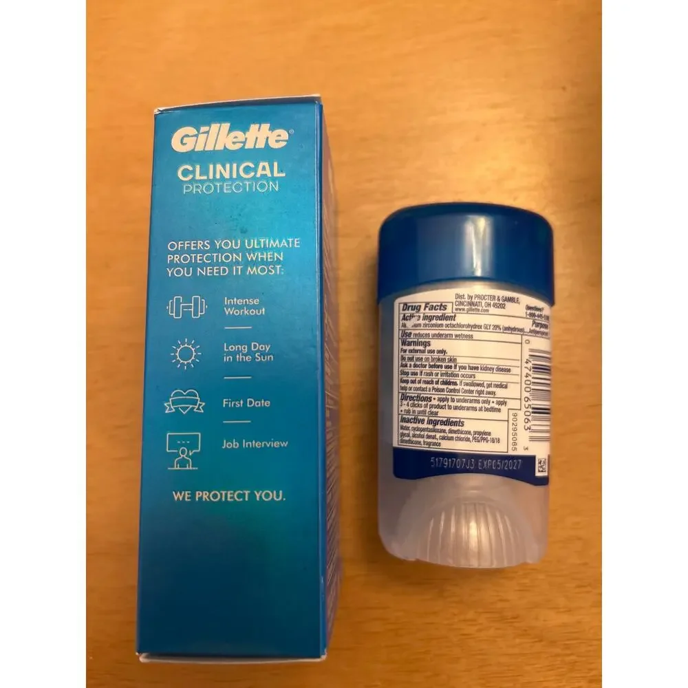 New Mens Gillette Clinical 72hr Cool Wave Clear Gel Antiperspirant Deodorant 1.6
